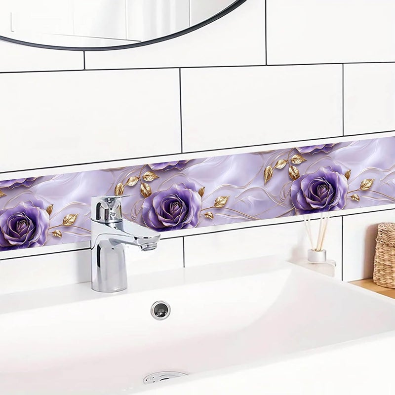 IVN Wallpaper Border Peel and Stick Wall Accent 4x196 Inch PVC Purple Rose Gold Leaf Pattern Self Adhesive Decorative Wall Trim for Living Room Bedroom Hallway Elegant Romantic Style - Image 5
